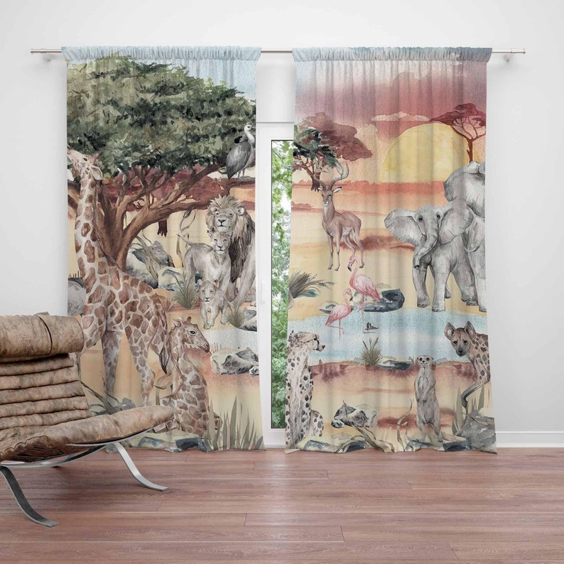 Baby Nursery Office - Safari Animals Curtain Kids Bedroom Nursery