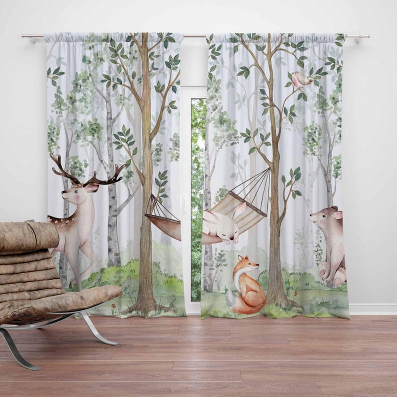 Baby Nursery Office - Woodland Animals Curtains Kids Bedroom Curtains