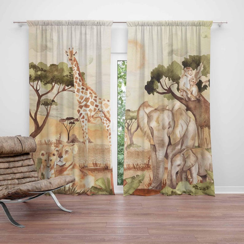 Baby Nursery Office - Mom and Baby Curtains Safari Animals