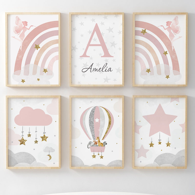 Baby Nursery Girl Room - Pink Angel Girl Rainbow Wall Art