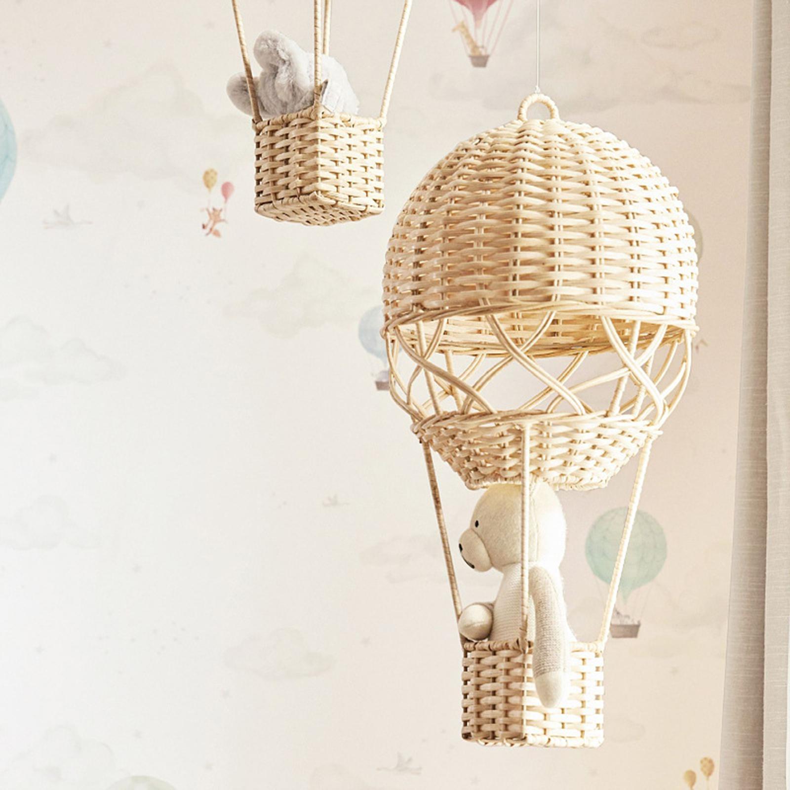 Baby Nursery Hanging Decor - Handmade Rattan Woven Hot Air Balloon
