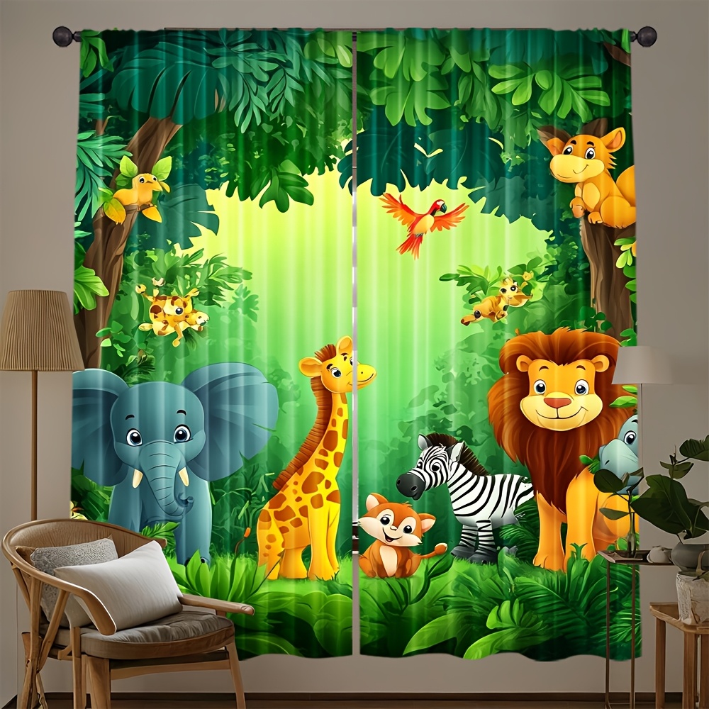 Baby Nursery Office - 2pcs Cartoon Animal Curtains Jungle Safari