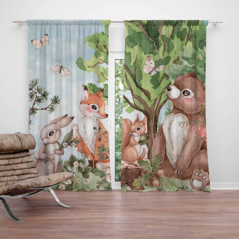 Baby Nursery Office - Forest Animals Curtains Kids Bedroom Curtains
