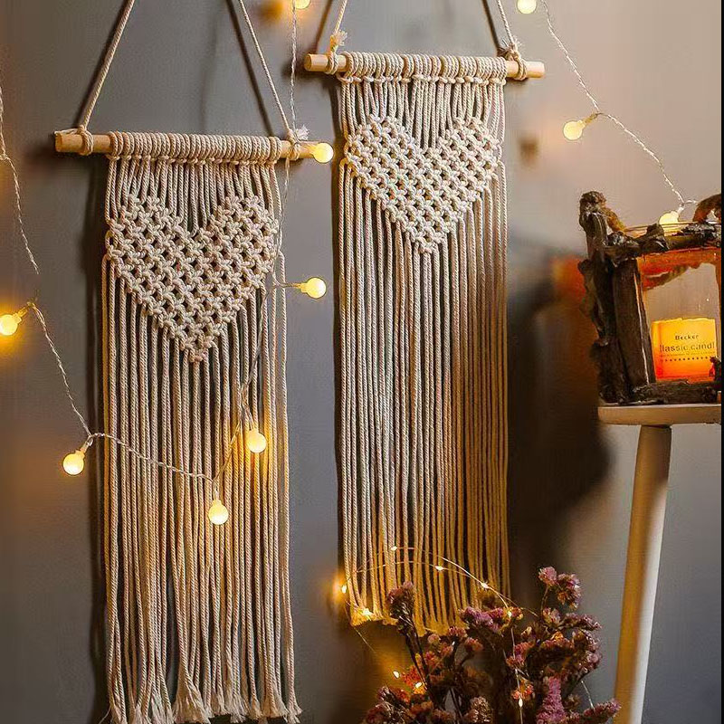 Baby Nursery Hanging Decor - Heart Wooden Stick Bohemian Chic Macrame