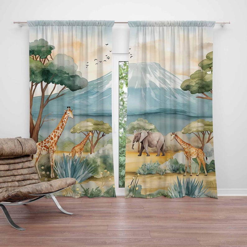 Baby Nursery Office - Safari Animals Kids Curtains Baby Boy