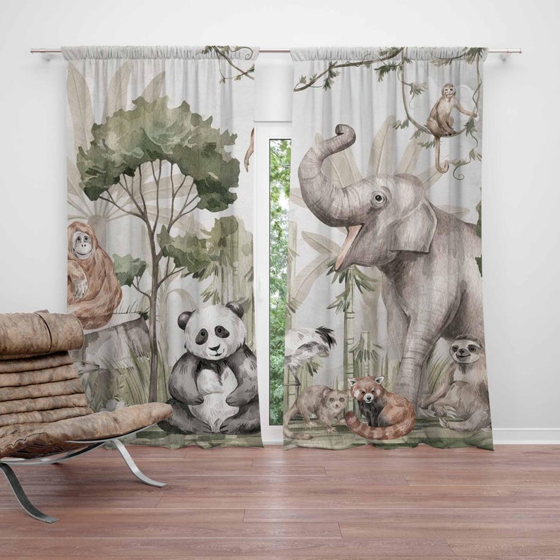 Baby Nursery Office - Safari Animals Curtains Kids Bedroom Curtains