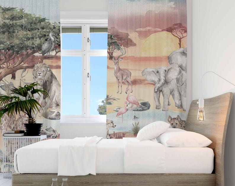 Safari Animals Curtain Kids Be - Baby Nursery Office 评论和价格