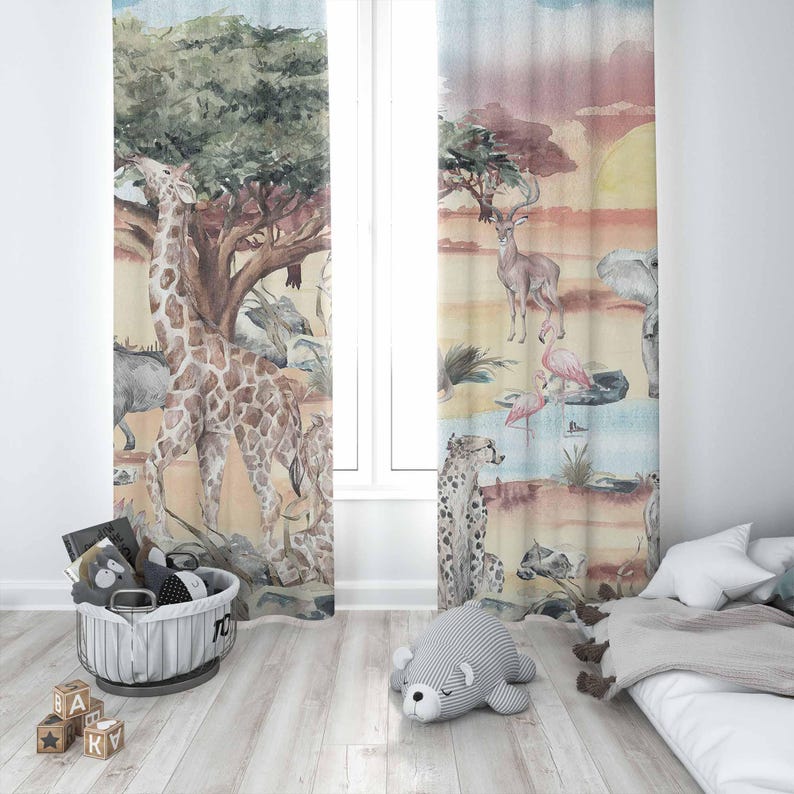 Safari Animals Curtain Kids Be - Baby Nursery Office 评论和价格