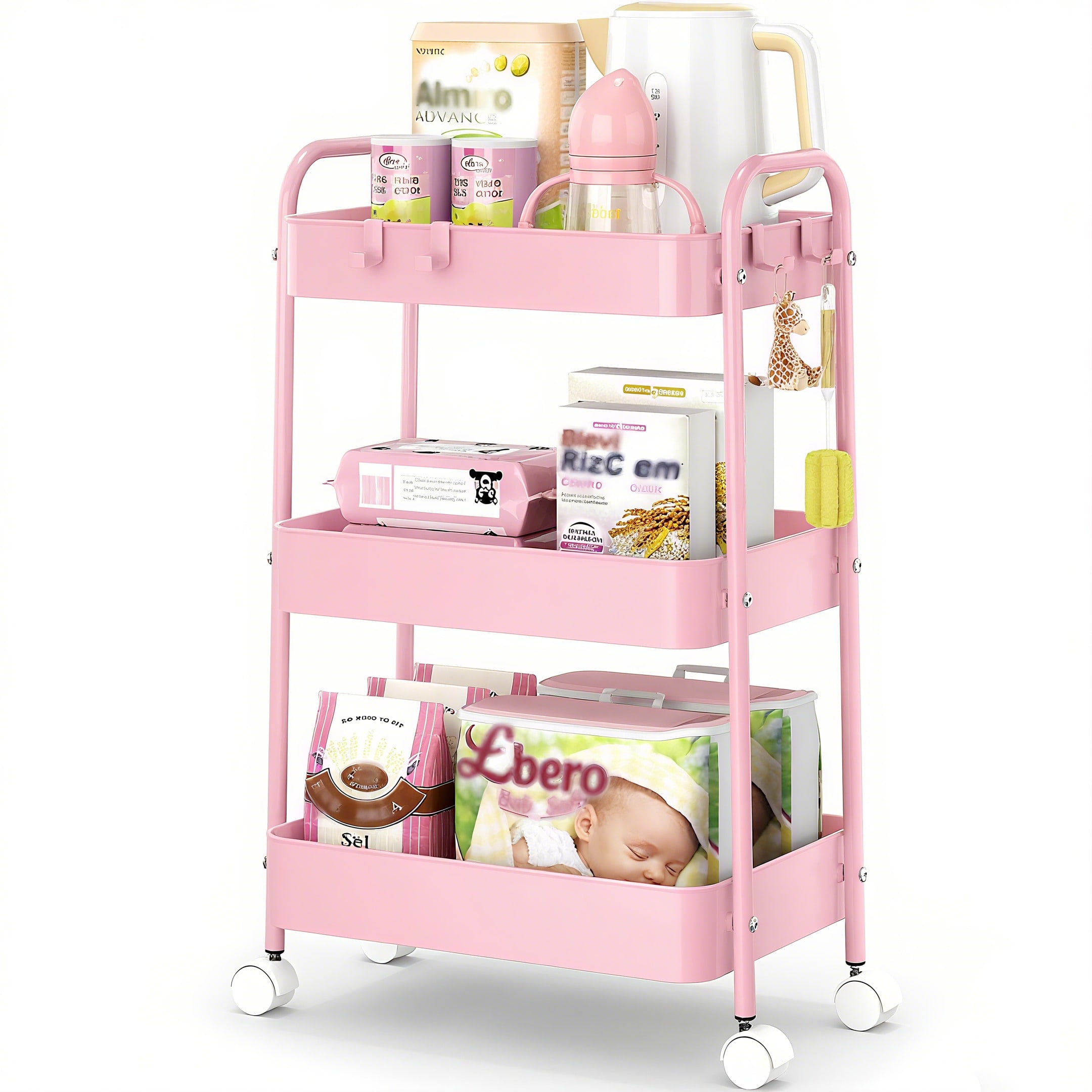 3 Tier Metal Rolling Cart With - Baby Nursery Office 评论和价格