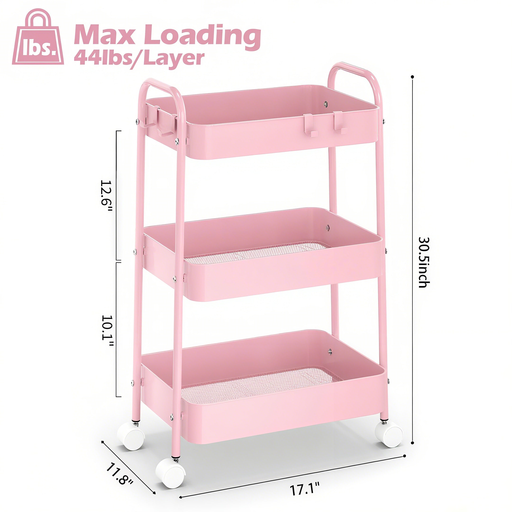 3 Tier Metal Rolling Cart With - Baby Nursery Office 评论和价格