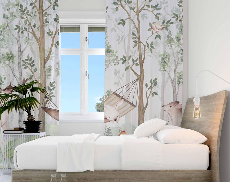 Woodland Animals Curtains Kids - Baby Nursery Office 评论和价格