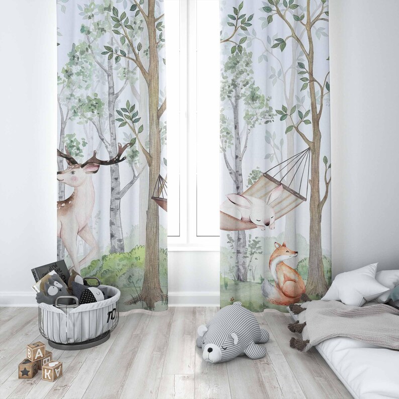 Woodland Animals Curtains Kids - Baby Nursery Office 评论和价格