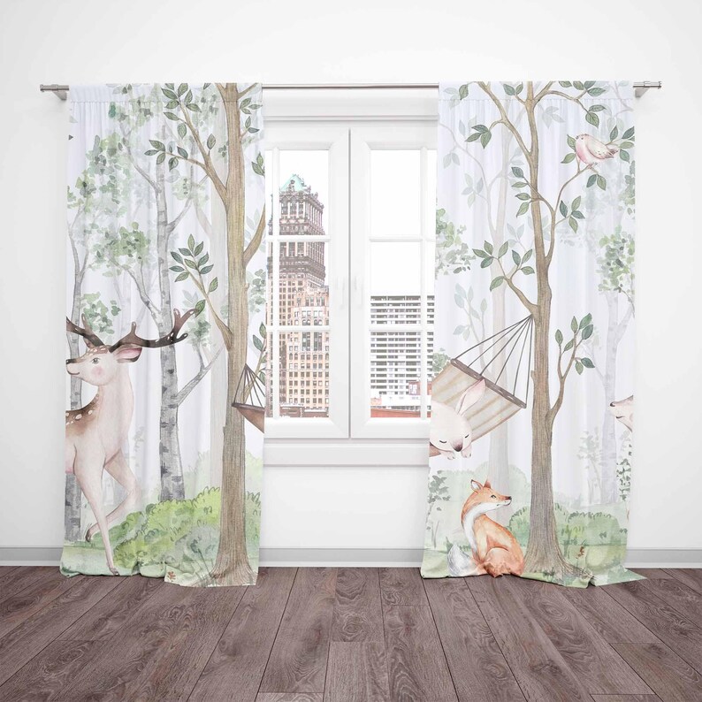 Woodland Animals Curtains Kids - Baby Nursery Office 评论和价格