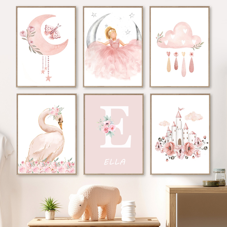 Pink Angel Girl Sun Moon Cloud - Baby Nursery Decor Girl 评论和价格