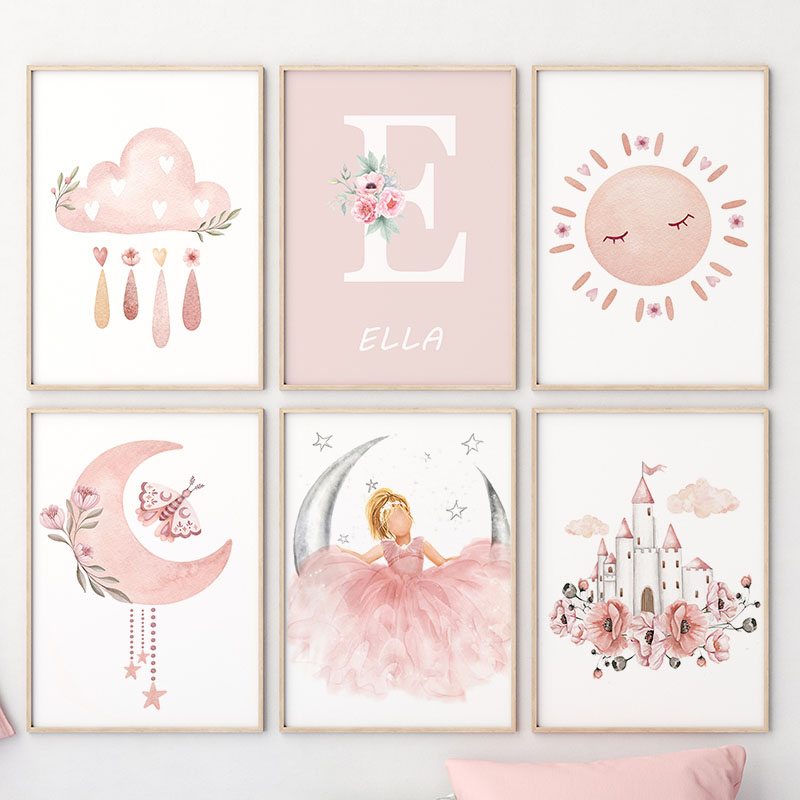 Pink Angel Girl Sun Moon Cloud - Baby Nursery Decor Girl 评论和价格