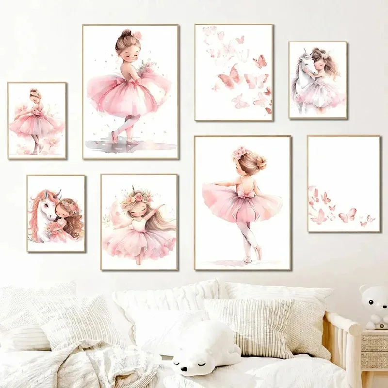 Pink Ballerina Girl Unicorn Bu - Baby Nursery Decor Girl 评论和价格