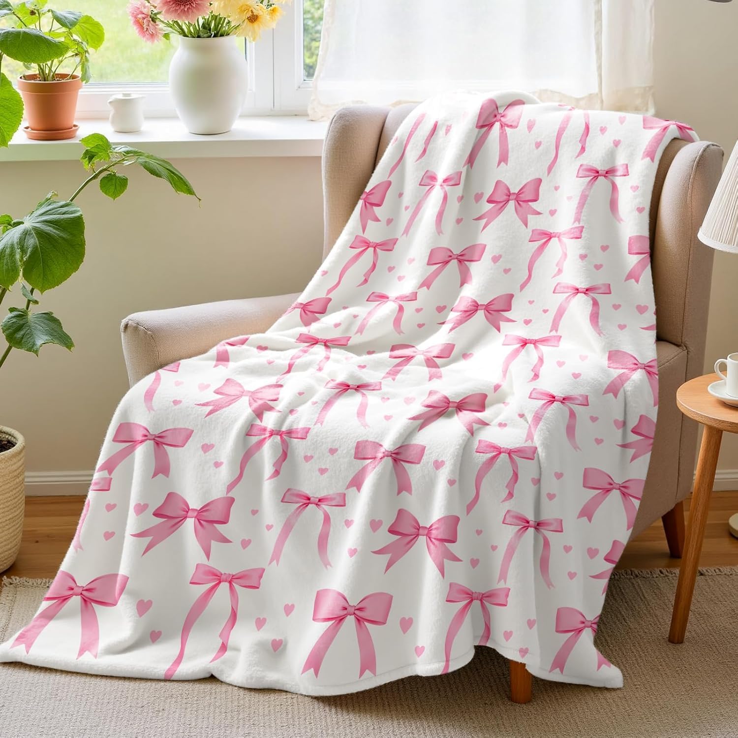 VIKAMA Pink Bow Blanket, Soft  - Baby Nursery Decor Girl 评论和价格