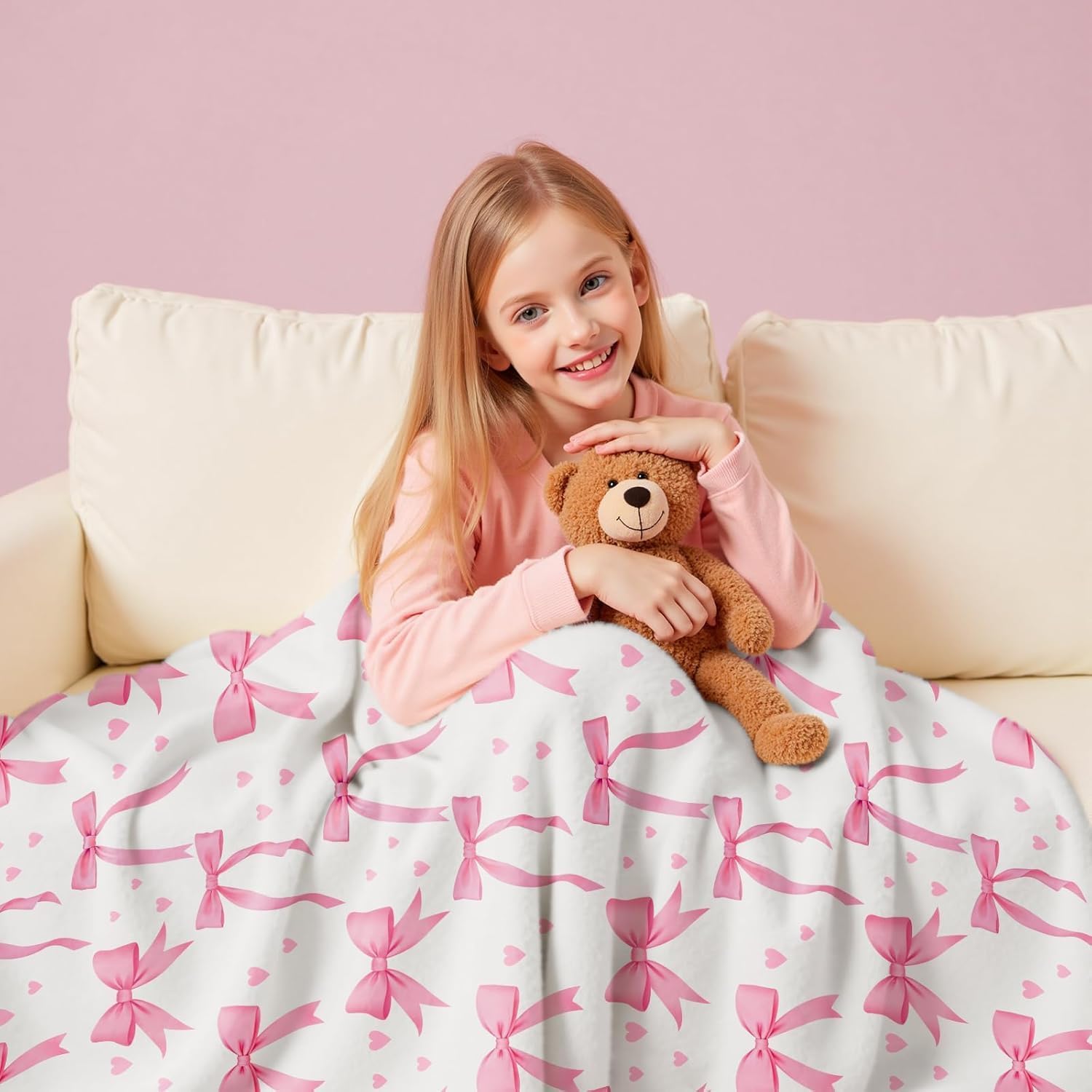 VIKAMA Pink Bow Blanket, Soft  - Baby Nursery Decor Girl 评论和价格