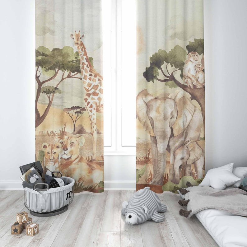 Mom and Baby Curtains Safari A - Baby Nursery Office 评论和价格