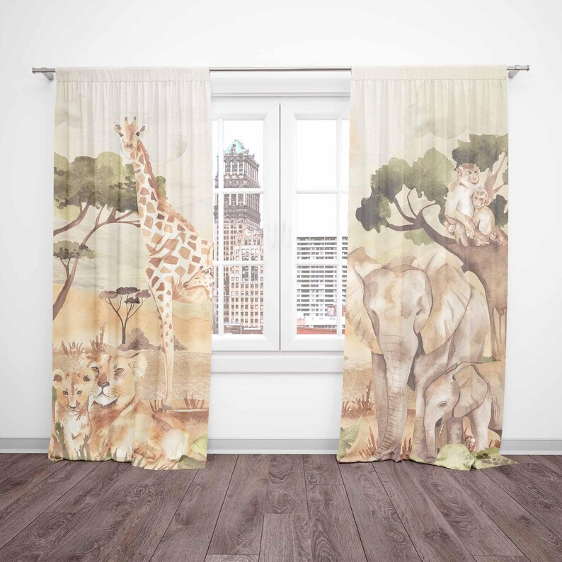 Mom and Baby Curtains Safari A - Baby Nursery Office 评论和价格