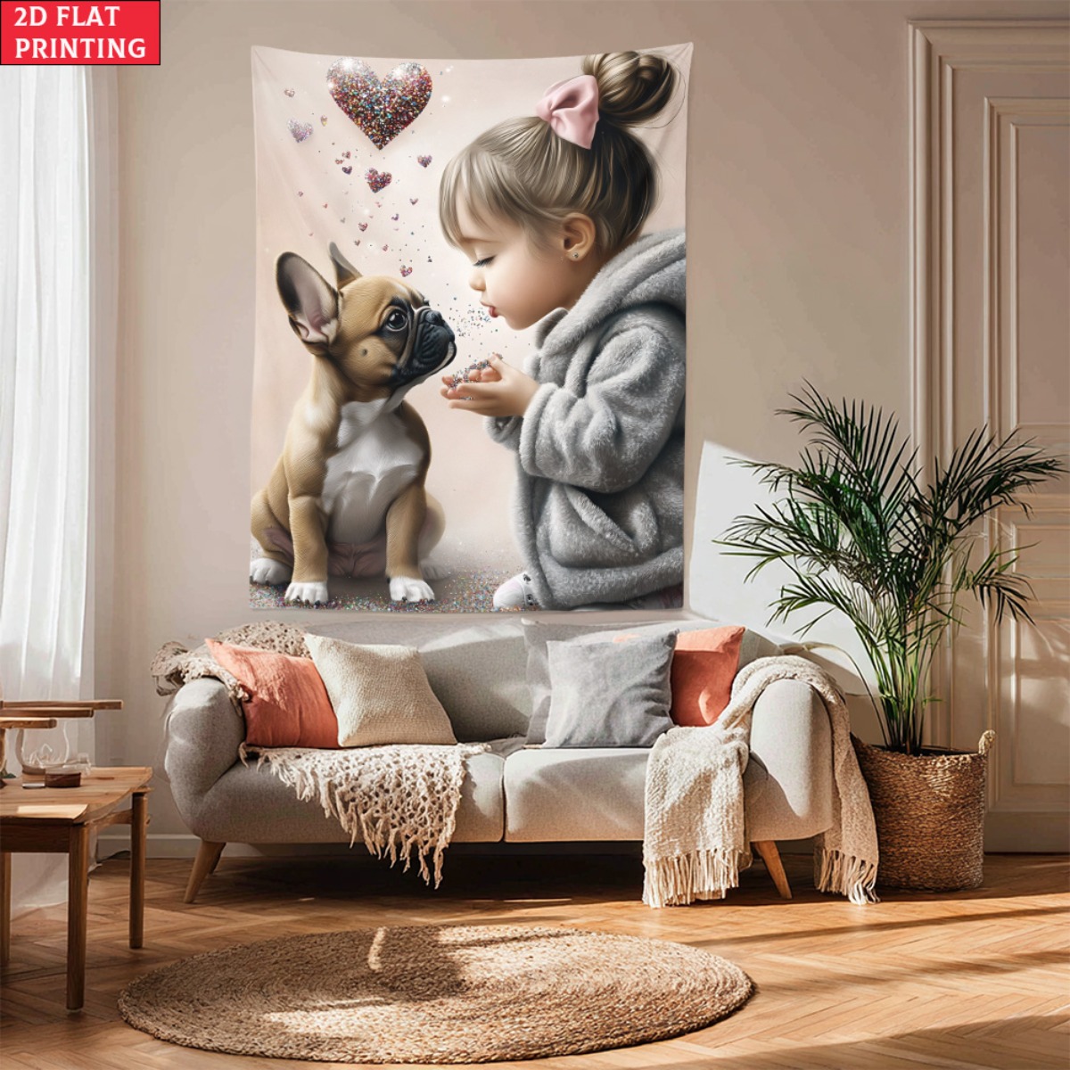 Girl with french bulldog puppy - Baby Nursery Decor Girl 评论和价格