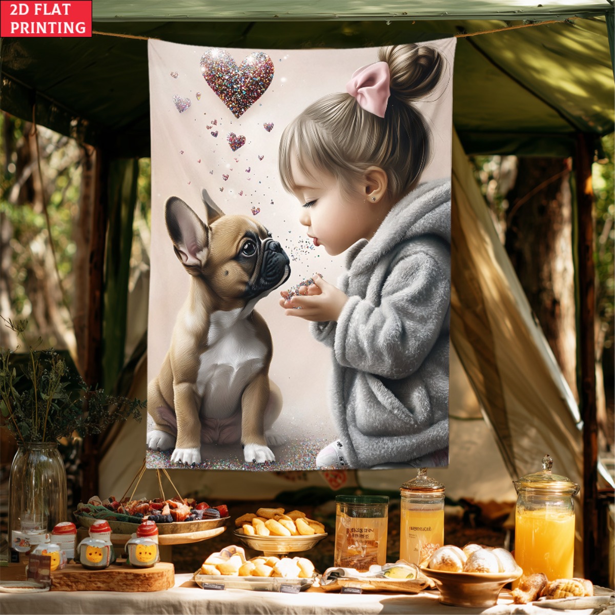 Girl with french bulldog puppy - Baby Nursery Decor Girl 评论和价格