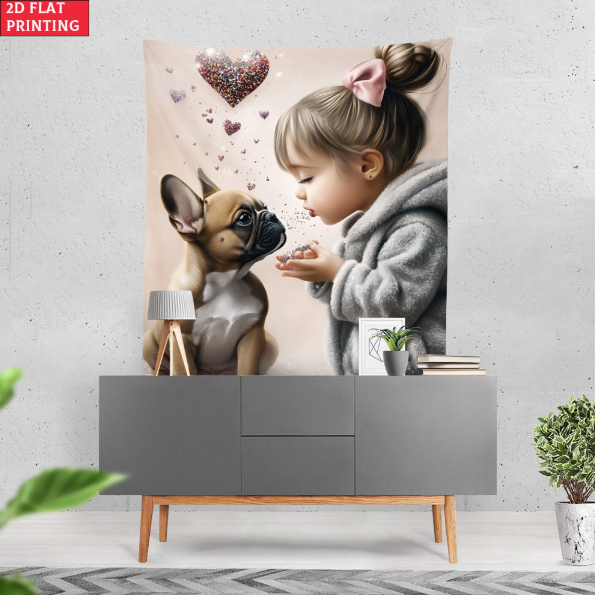 Girl with french bulldog puppy - Baby Nursery Decor Girl 评论和价格