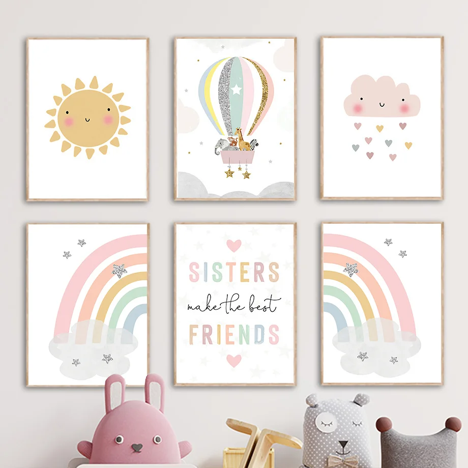 Giraffe Elephant Hot Balloon S - Baby Nursery Decor Girl 评论和价格