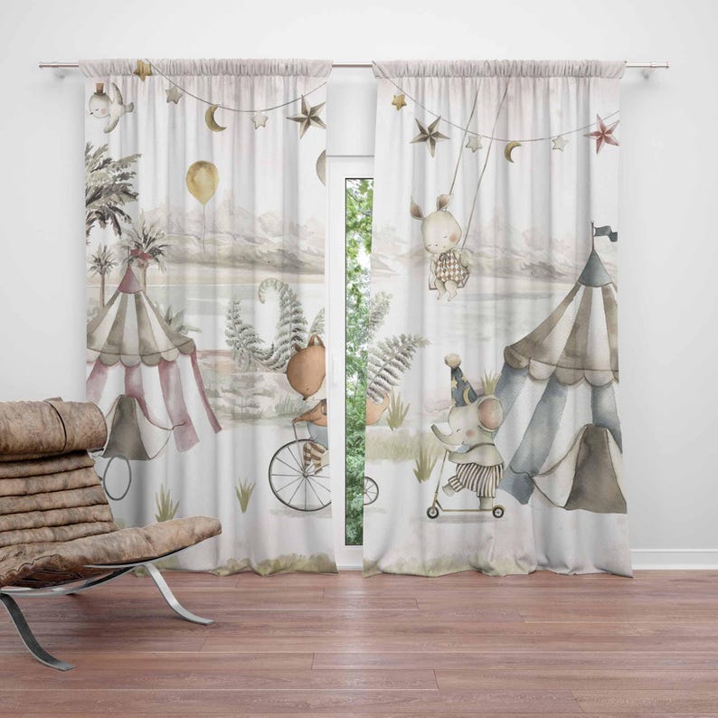 Circus Animals Curtains Kids B - Baby Nursery Office 评论和价格