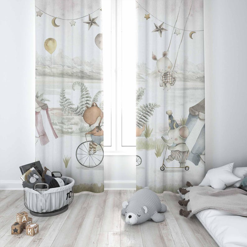 Circus Animals Curtains Kids B - Baby Nursery Office 评论和价格
