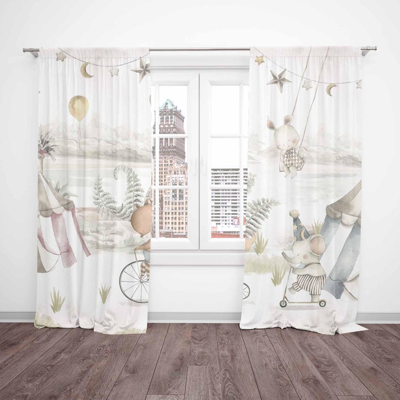 Circus Animals Curtains Kids B - Baby Nursery Office 评论和价格