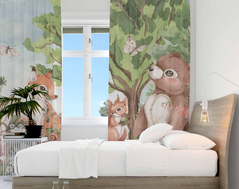 Forest Animals Curtains Kids B - Baby Nursery Office 评论和价格