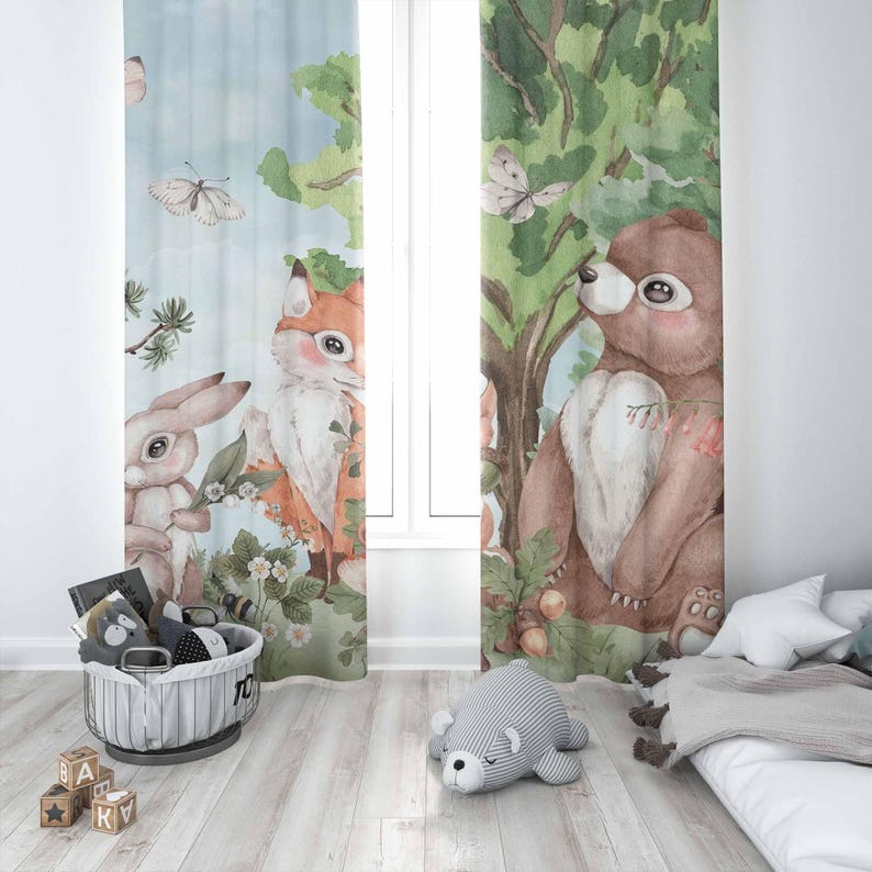 Forest Animals Curtains Kids B - Baby Nursery Office 评论和价格