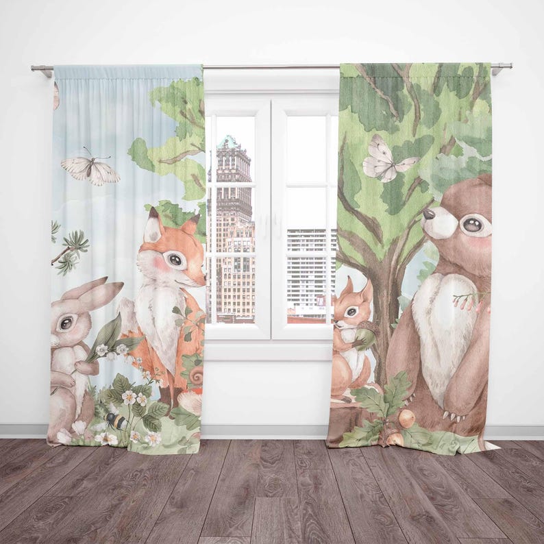 Forest Animals Curtains Kids B - Baby Nursery Office 评论和价格