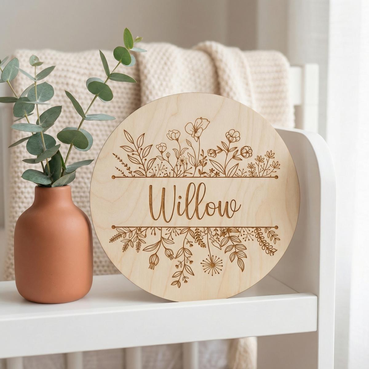 Personalized Floral Round Wood - Baby Nursery In 评论和价格