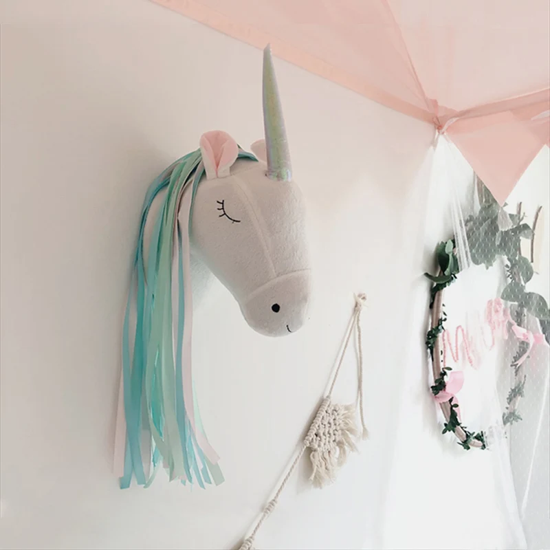 Unicorn Plush Animal Head Wall - Baby Nursery Decor Girl 评论和价格