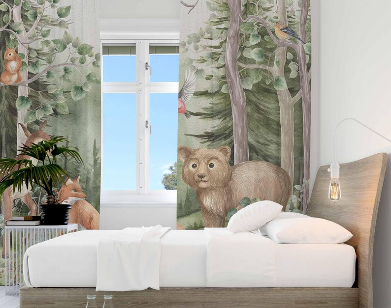 Woodland Animals Curtains Kids - Baby Nursery Office 评论和价格