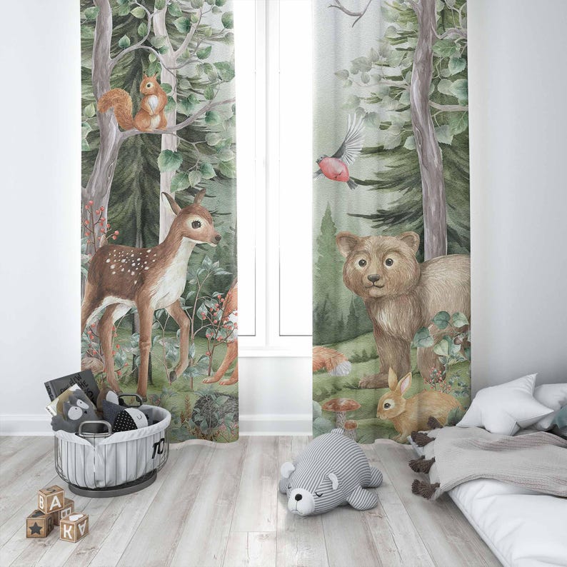 Woodland Animals Curtains Kids - Baby Nursery Office 评论和价格