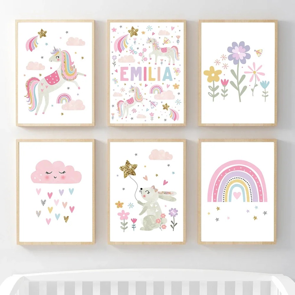 Pink Unicorn Rabbit Rainbow Cl - Baby Nursery Decor Girl 评论和价格
