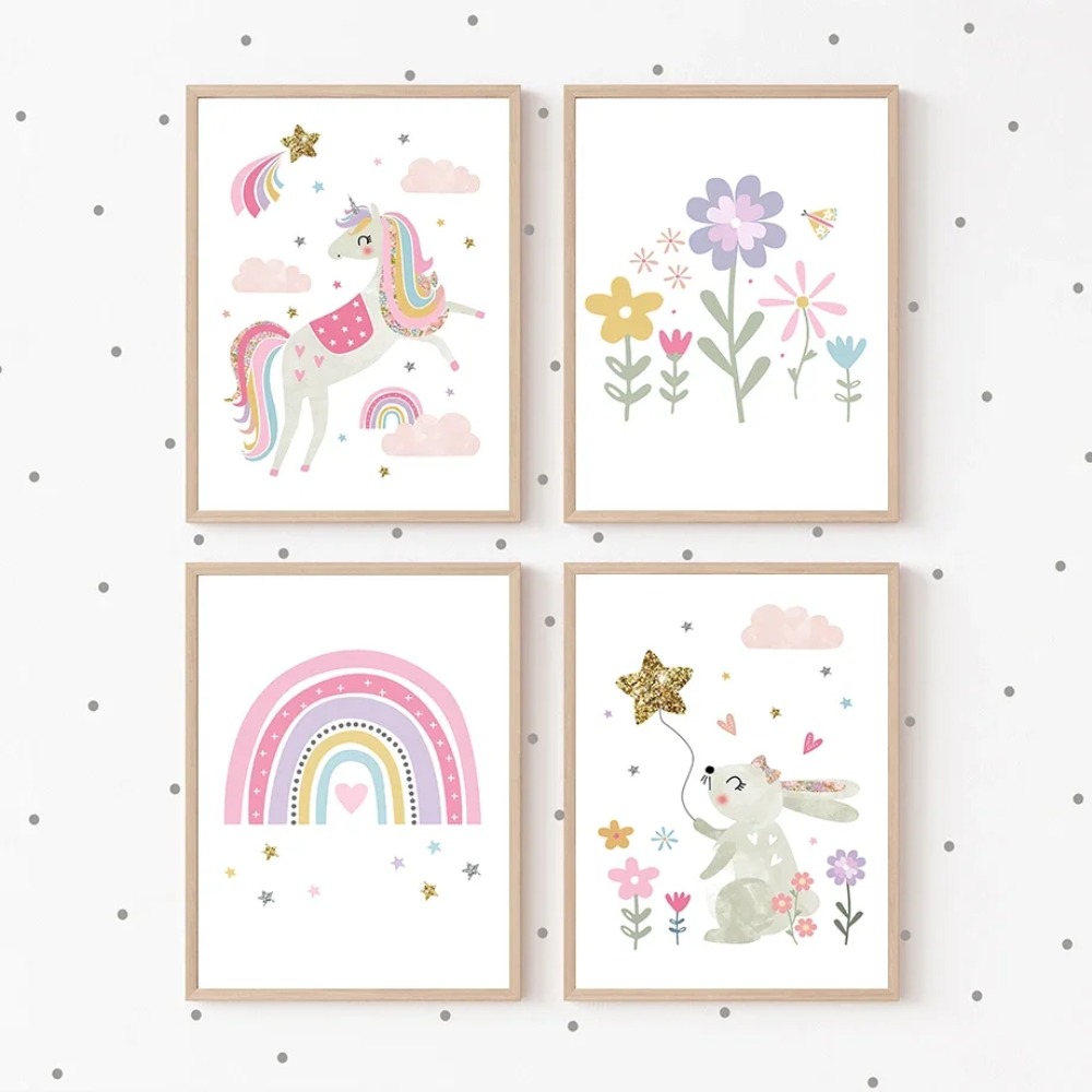 Pink Unicorn Rabbit Rainbow Cl - Baby Nursery Decor Girl 评论和价格