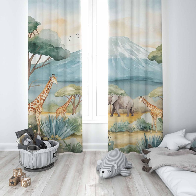 Safari Animals Kids Curtains B - Baby Nursery Office 评论和价格