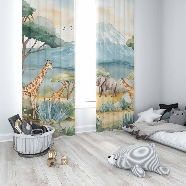 Safari Animals Kids Curtains B - Baby Nursery Office 评论和价格