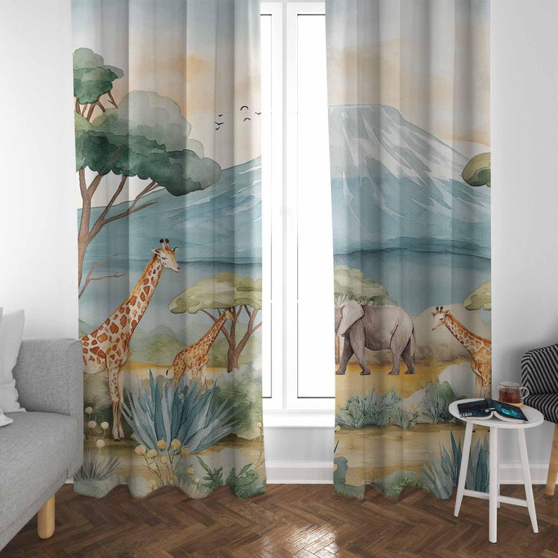 Safari Animals Kids Curtains B - Baby Nursery Office 评论和价格