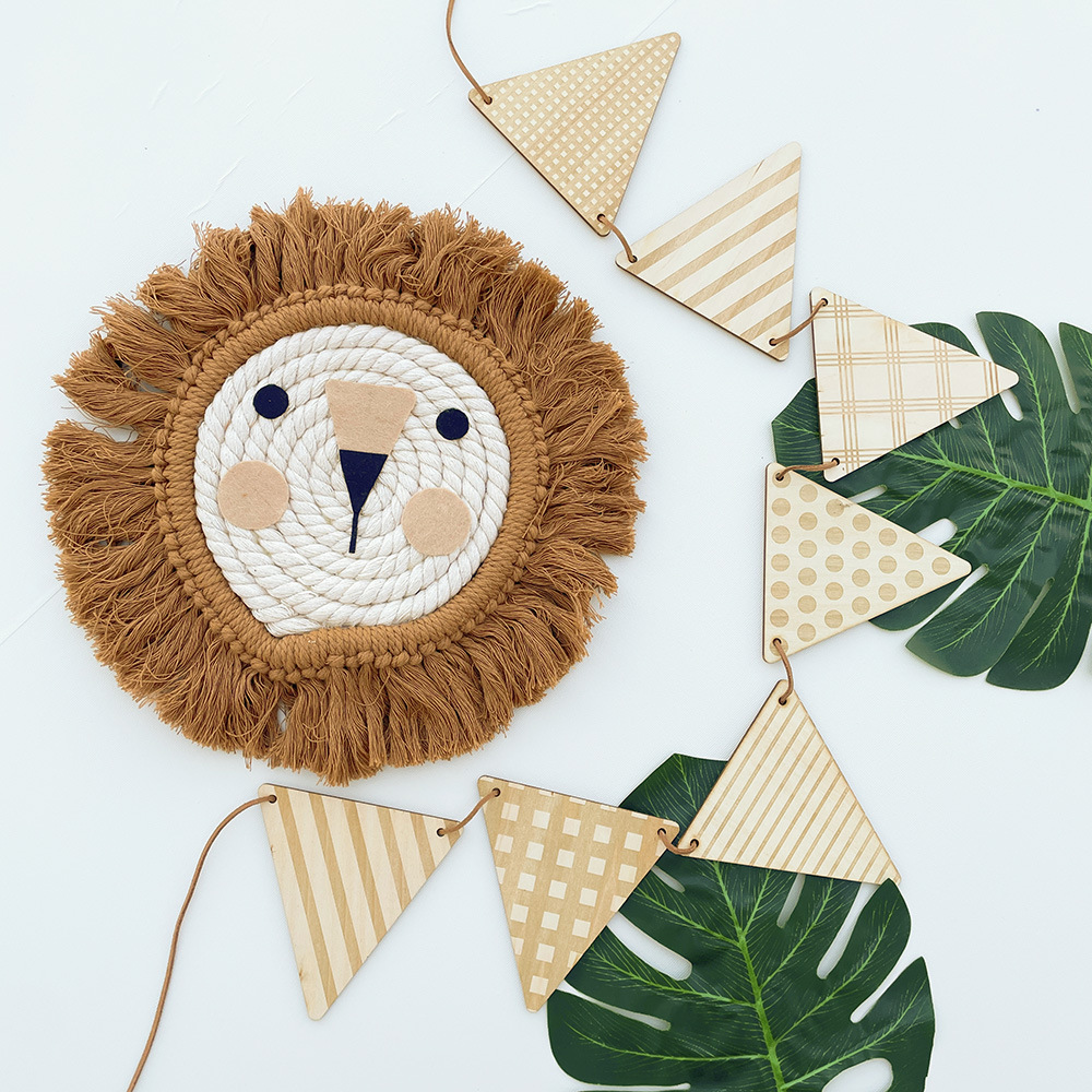 Nordic Wooden Triangle Flag Wa - Baby Nursery Hanging Decor 评论和价格