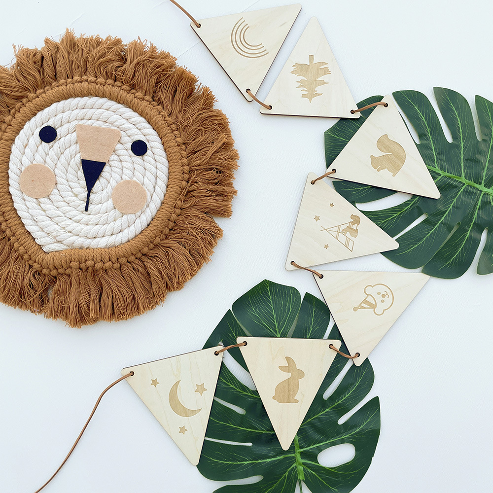 Nordic Wooden Triangle Flag Wa - Baby Nursery Hanging Decor 评论和价格