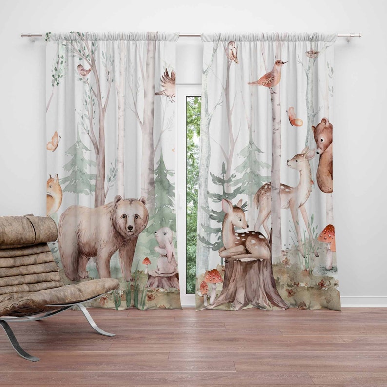 Forest Animals Curtains Kids N - Baby Nursery Office 评论和价格