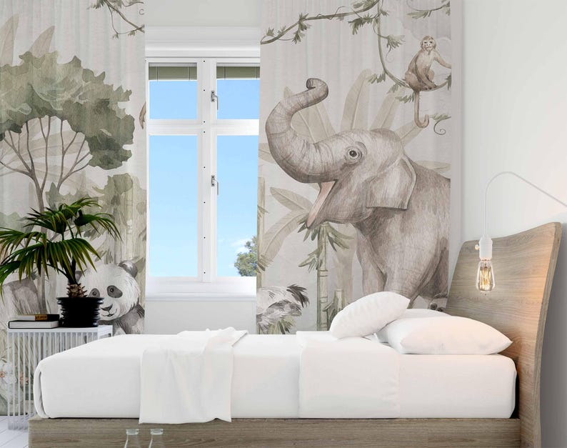 Safari Animals Curtains Kids B - Baby Nursery Office 评论和价格
