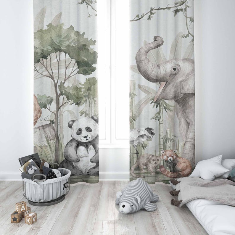 Safari Animals Curtains Kids B - Baby Nursery Office 评论和价格