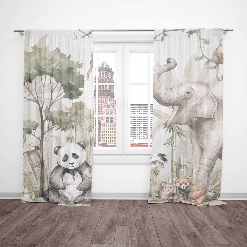 Safari Animals Curtains Kids B - Baby Nursery Office 评论和价格